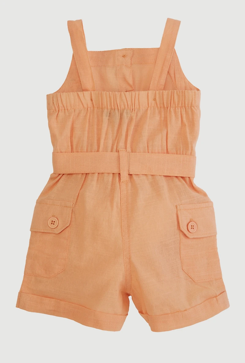 Baby Girls 0-9M Tie Waist Belted Cargo Romper