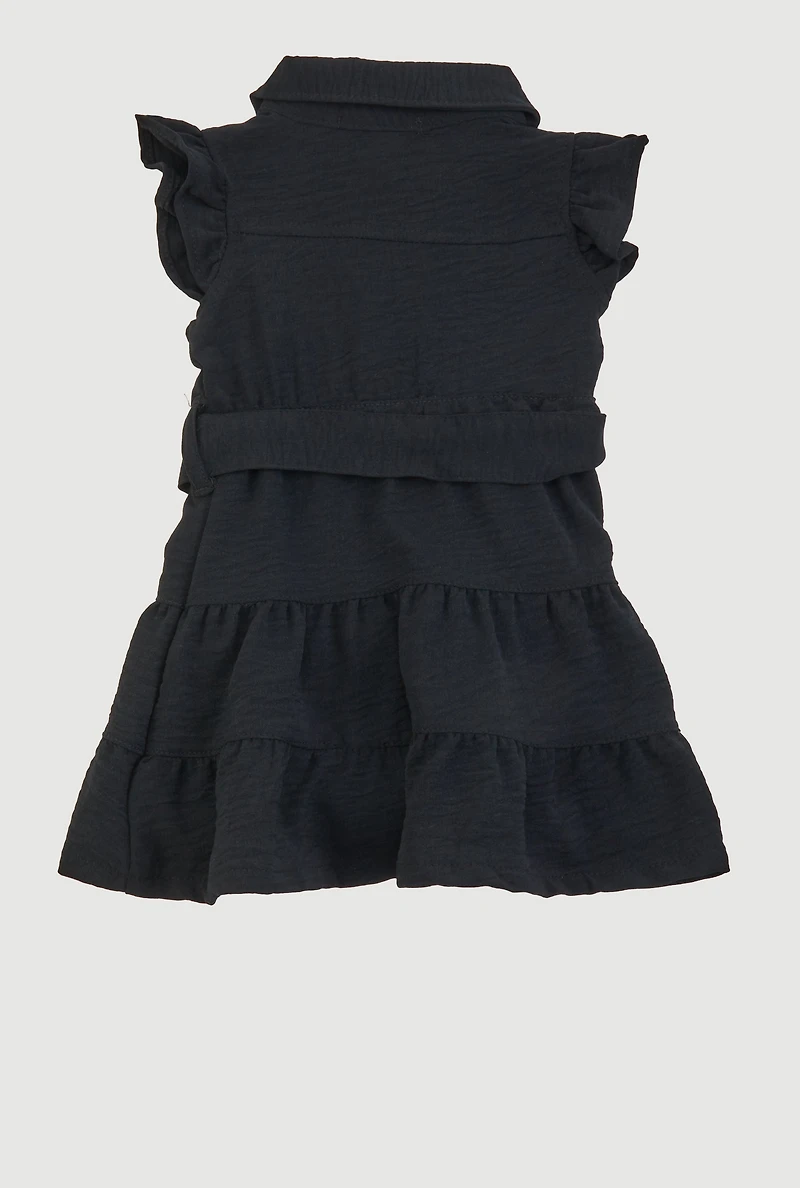 Baby Girls 0-9M Airy Tiered Shirt Dress with Bubble Shorts, Black, Size 24M