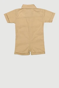 Baby Girls Twill Mineral Wash Utility Romper, Khaki, Size 24M