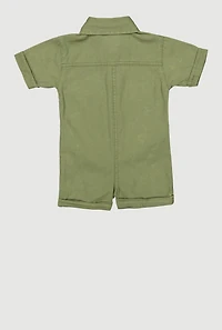 Baby Girls Twill Mineral Wash Utility Romper, Green, Size 3M