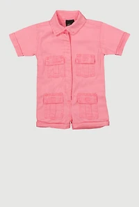 Baby Girls Twill Mineral Wash Utility Romper, Pink,