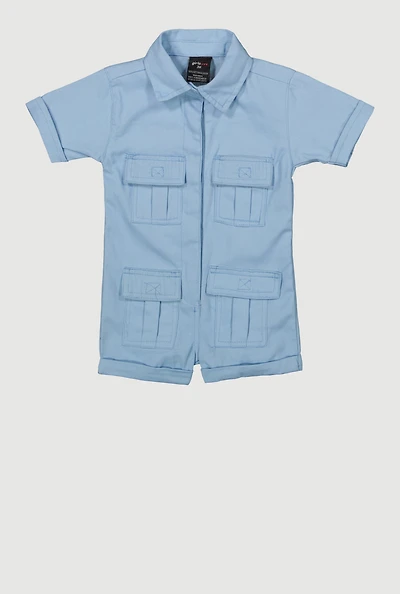 Baby Girls Twill Mineral Wash Utility Romper,