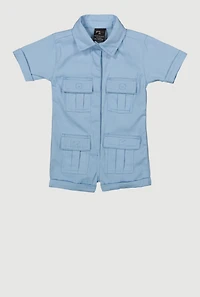 Baby Girls Twill Mineral Wash Utility Romper, Blue,