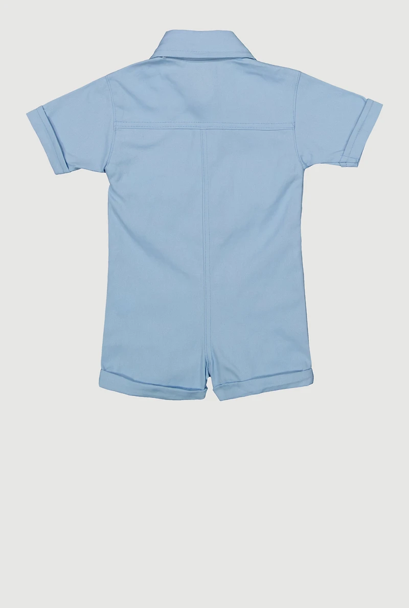 Baby Girls Twill Mineral Wash Utility Romper,
