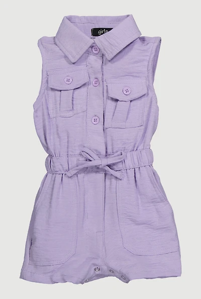 Baby Girls 0-9M Sleeveless Romper with Cargo Pockets, Purple, Size 3M