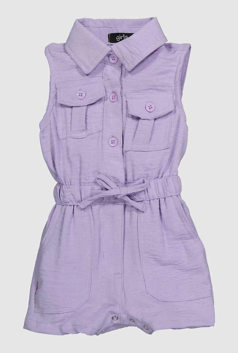 Baby Girls 0-9M Sleeveless Romper with Cargo Pockets, Purple, Size 3M