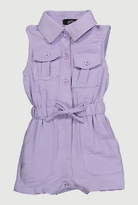 Baby Girls 0-9M Sleeveless Romper with Cargo Pockets, Purple, Size 3M