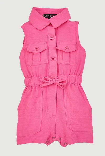 Baby Girls 0-9M Sleeveless Romper with Cargo Pockets, Pink, Size 3M