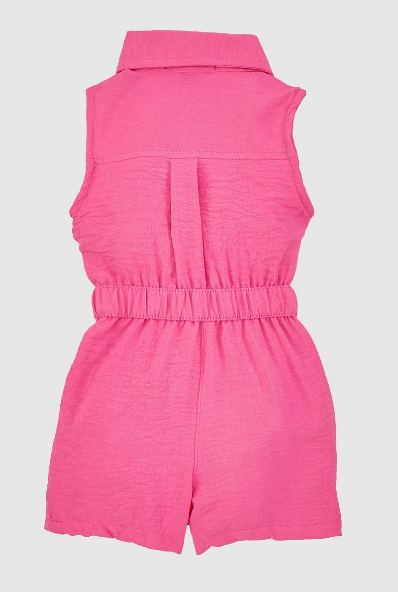 Baby Girls 0-9M Sleeveless Romper with Cargo Pockets, Pink, Size 9M