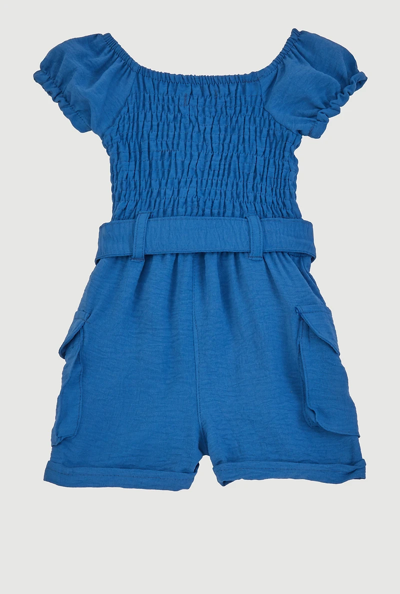 Baby Girls 0-9M Airy Smocked Tie Waist Belted Romper, 9M