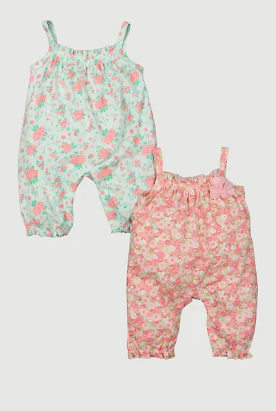 Baby Girls 0-9M Floral Ruffle Jumpsuits 2 Pack, Multi, Size 0-3M
