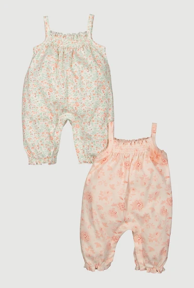 Baby Girls 0-9M Floral Print Jumpsuits 2 Pack, Multi, Size 3-6M