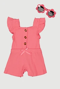 Baby Girls 0-9M Ribbed Knit Romper with Sunglasses