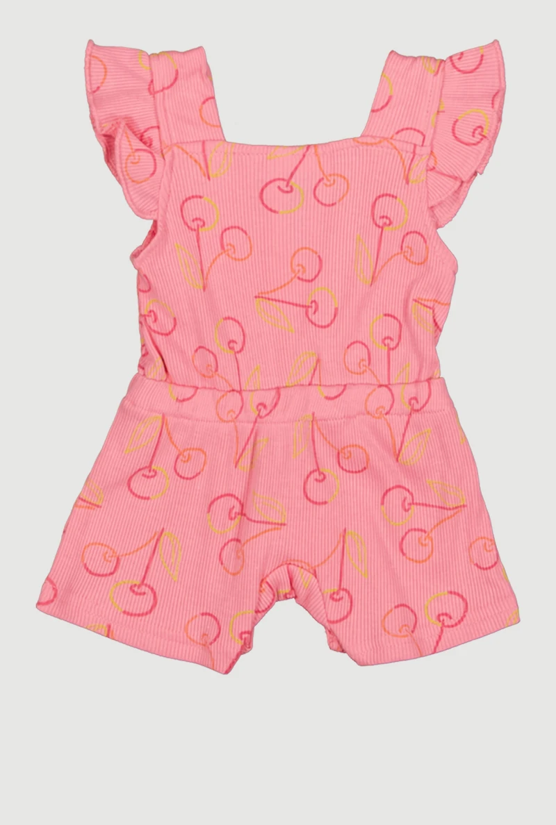 Baby Girls 0-9M Ribbed Knit Cherry Print Romper with Sunglasses
