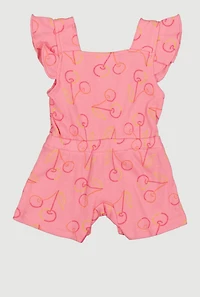 Baby Girls 0-9M Ribbed Knit Cherry Print Romper with Sunglasses