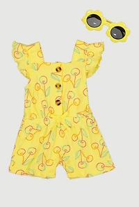Baby Girls 0-9M Cherry Print Romper with Sunglasses