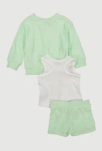 Baby Girls 0-9M Terry Cloth Sweatshirt and Shorts with Graphic Tank Top, Green, Size 6M