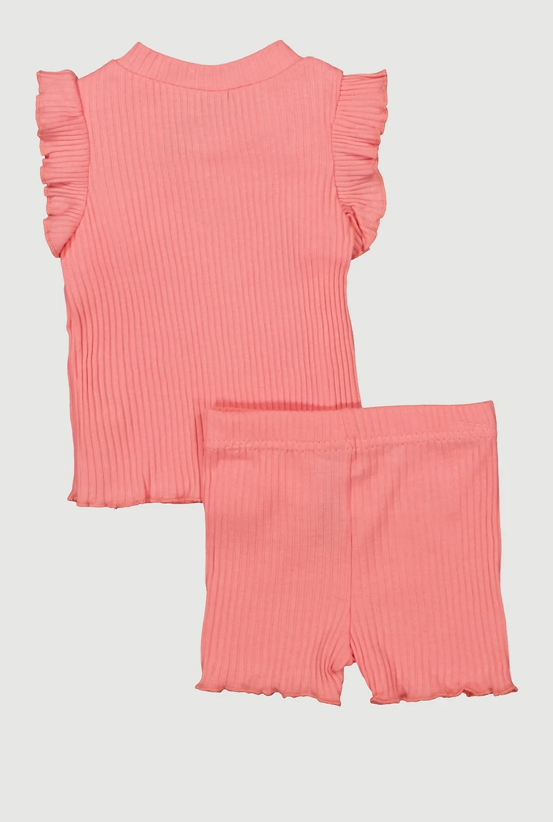 Baby Girls 0-9M Lettuce Edge Ruffled Top and Shorts