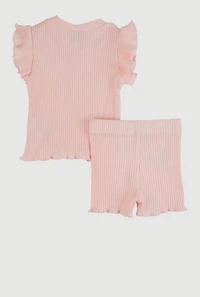 Baby Girls 0-9M Ribbed Knit Flutter Sleeve Top with Shorts, Pink, Size 6-9M