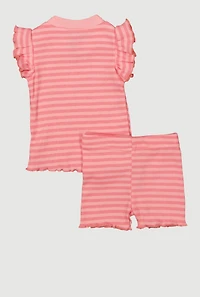 Baby Girls 0-9M Striped Lettuce Edge Ruffled Top and Shorts, Pink, Size 6-9M