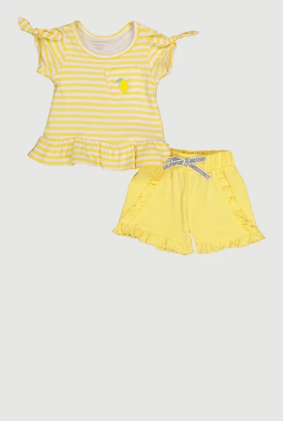 Baby Girls 0-9M Striped Lemon Graphic Blouse and Shorts