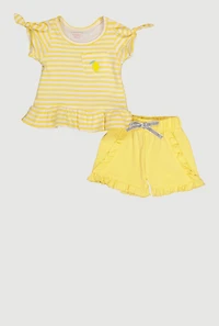 Baby Girls 0-9M Striped Lemon Graphic Blouse and Shorts