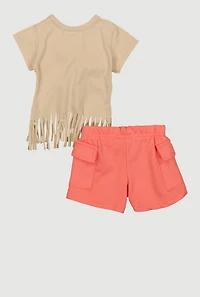 Baby Girls 0-9M Glitter Bear Graphic Tee and Cargo Shorts, Multi, Size 0-3M