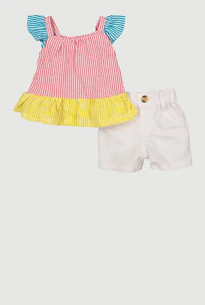 Baby Girls 0-9M Striped Peplum Top and Shorts