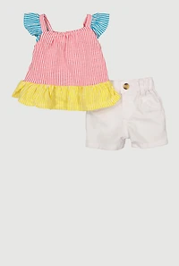 Baby Girls 0-9M Striped Peplum Top and Shorts