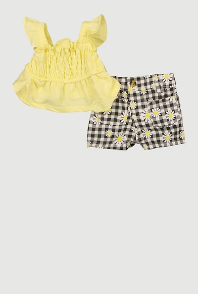 Baby Girls 0-9M Peplum Top and Checkered Floral Shorts