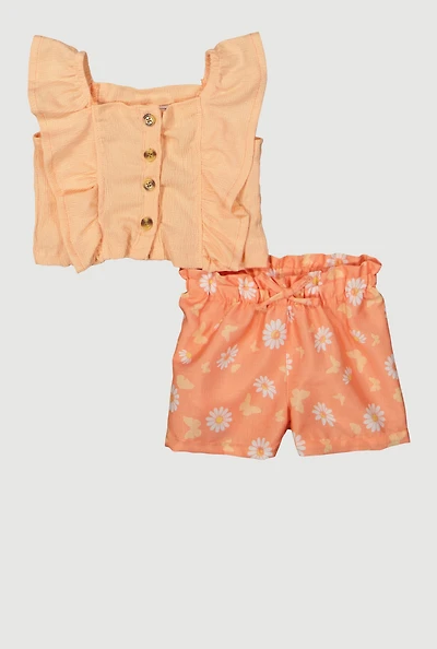 Baby Girls 0-9M Button Front Sleeveless Top and Shorts, Orange, Size 0-3M