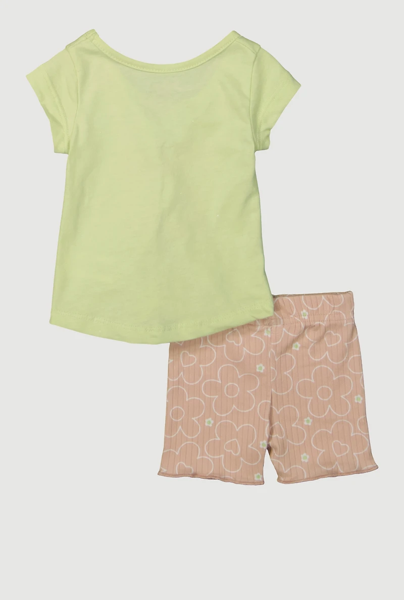 Baby Girls Glitter Graphic T-Shirt and Shorts Set, Multi, Size 0-3M