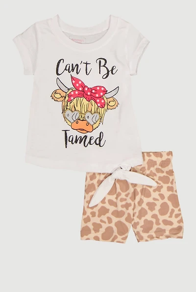 Baby Girls 0-9M Cant Be Tamed Graphic Tee and Shorts