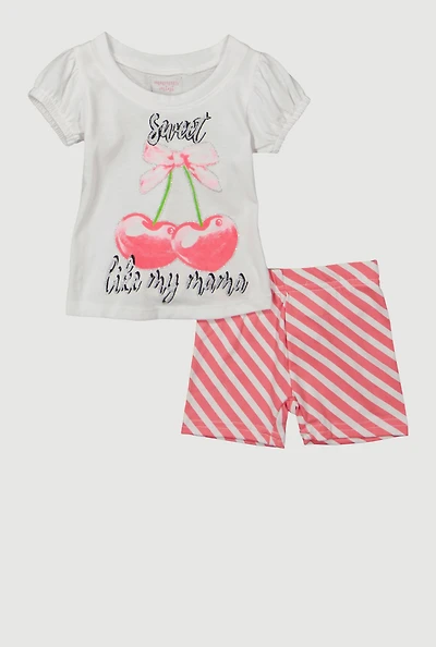 Baby Girls 0-9M Sweet Like My Mama Glitter T Shirt and Striped Bike Shorts Set, Pink, Size 0-3M