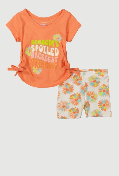 Baby Girls 0-9M Spoiled Glitter Graphic Tee and Shorts, Orange, Size 0-3M