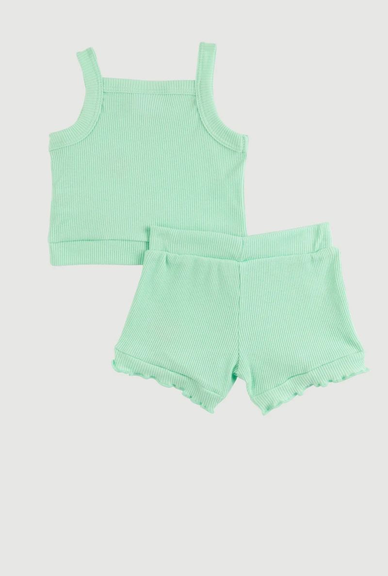 Baby Girls 0-9M Embroidered Tank Top and Shorts, Green, Size 3-6M