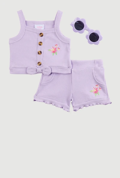 Baby Girls 0-9M Embroidered Tank Top and Shorts, Purple, Size 6-9M