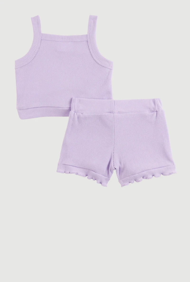 Baby Girls 0-9M Embroidered Tank Top and Shorts, Purple, Size 6-9M