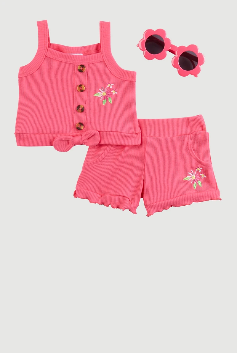 Baby Girls 0-9M Embroidered Tank Top and Shorts, Pink,