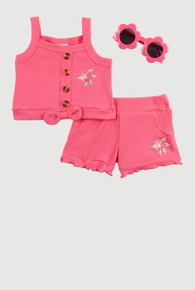 Baby Girls 0-9M Embroidered Tank Top and Shorts, 0-3M