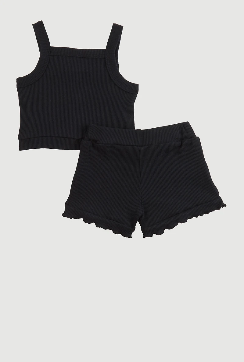 Baby Girls 0-9M Embroidered Sunflower Tank Top and Shorts, Black, Size 0-3M