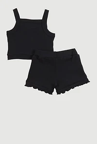 Baby Girls 0-9M Embroidered Sunflower Tank Top and Shorts, Black, Size 0-3M
