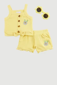 Baby Girls 0-9M Embroidered Sunflower Tank Top and Shorts