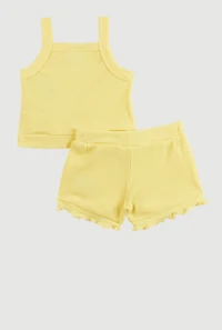 Baby Girls 0-9M Embroidered Sunflower Tank Top and Shorts, Yellow, Size 0-3M