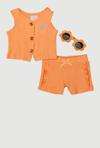 Baby Girls 0-9M Butterfly Vest and Shorts with Sunglasses, 6-9M