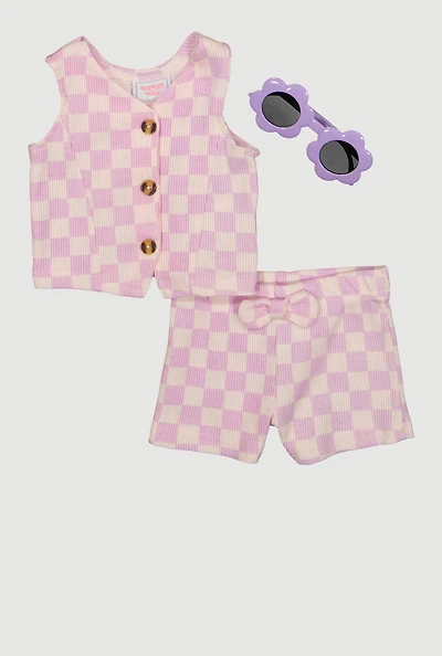 Baby Girls 0-9M Checkered Blazer Vest and Shorts