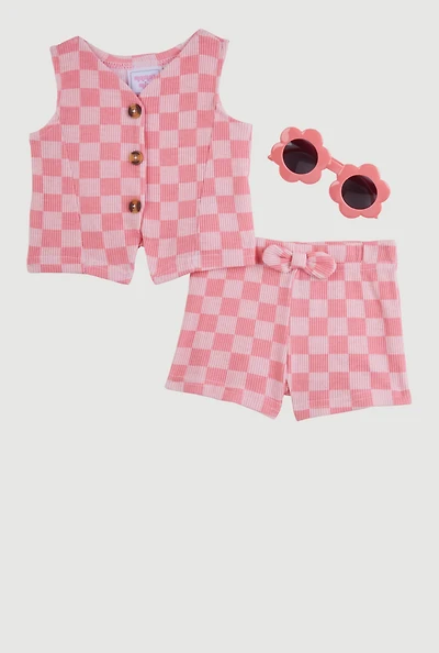 Baby Girls 0-9M Checkered Blazer Vest and Shorts, Pink, Size 0-3M