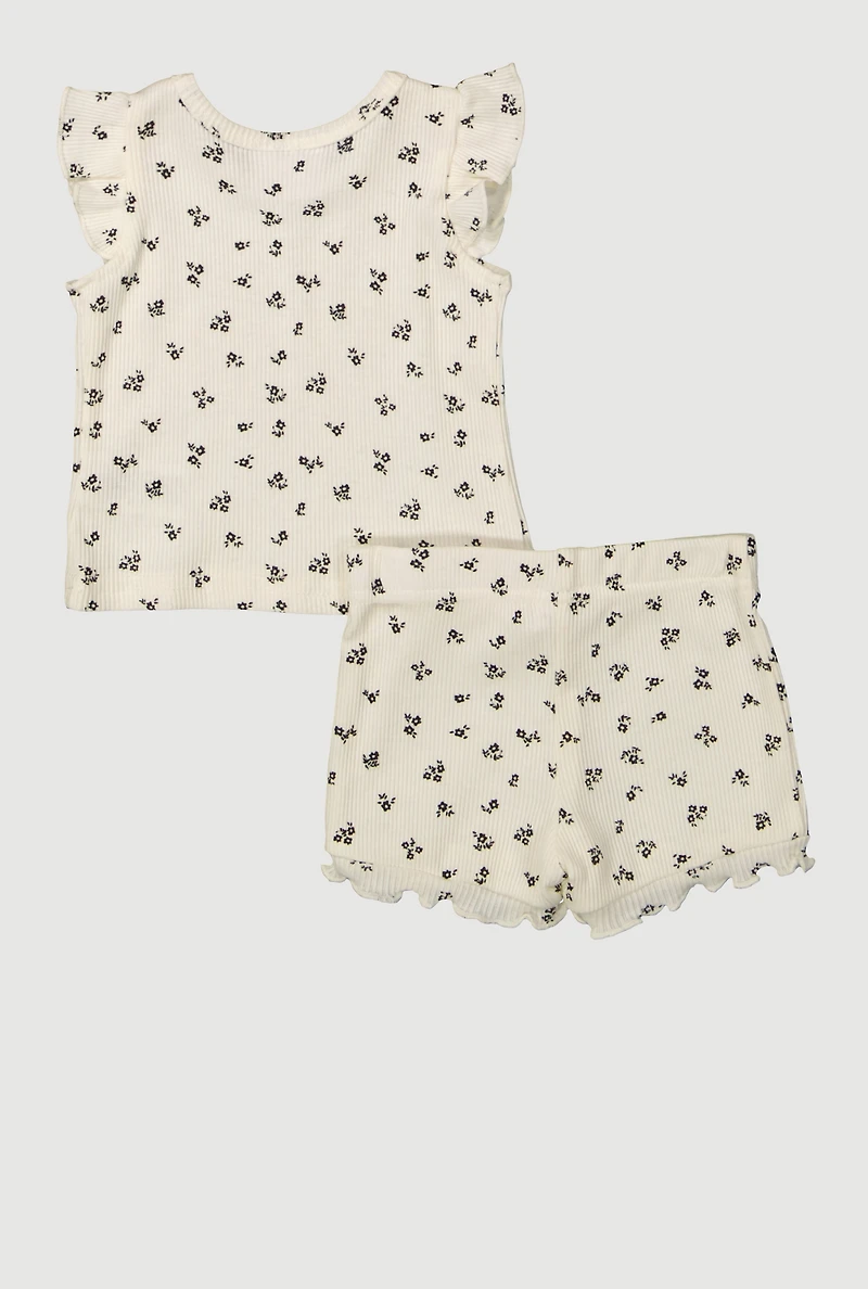 Baby Girls 0-9M Ditsy Floral Top and Shorts, White, Size 0-3M