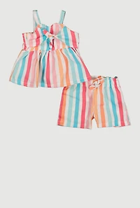 Baby Girls 0-9M Tie Front Sleeveless Striped Top and Shorts