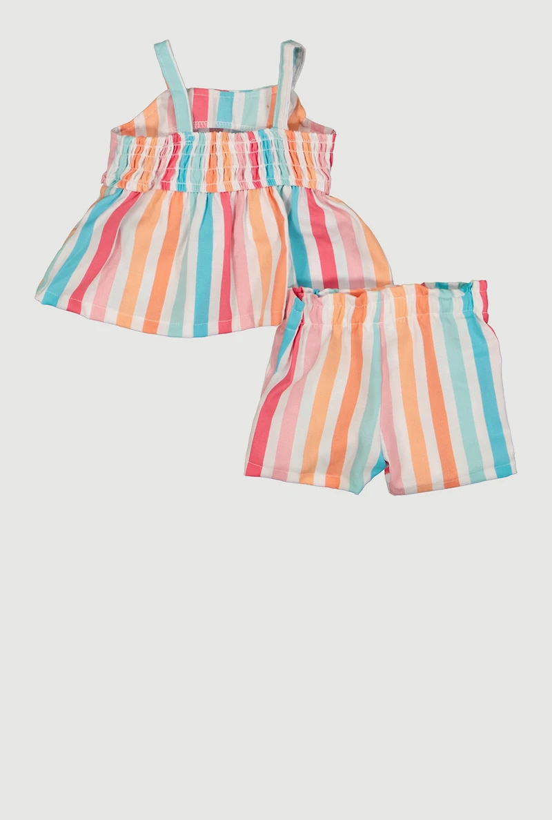 Baby Girls 0-9M Tie Front Sleeveless Striped Top and Shorts
